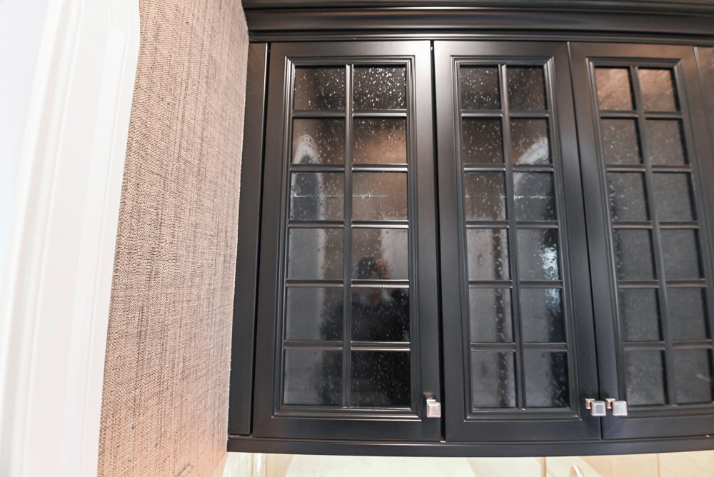 Century Traditional Black Wooden Wet Bar with Stone Countertops with Sub-Zero Wine Cooler