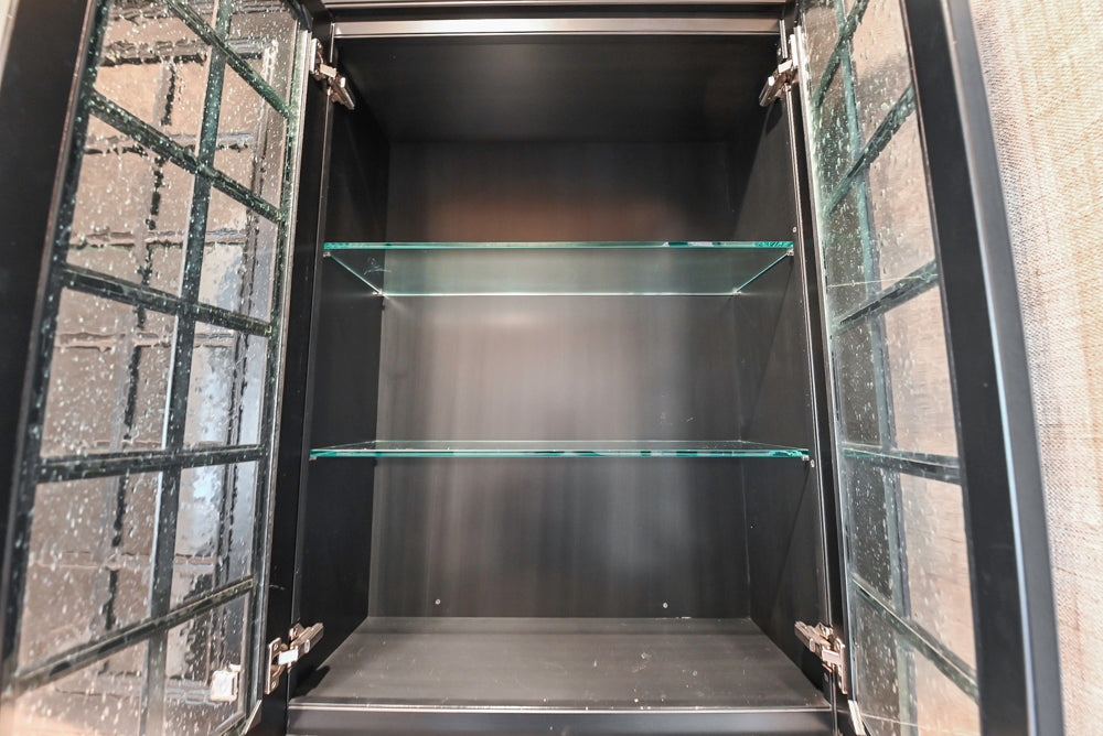 Century Traditional Black Wooden Wet Bar with Stone Countertops with Sub-Zero Wine Cooler