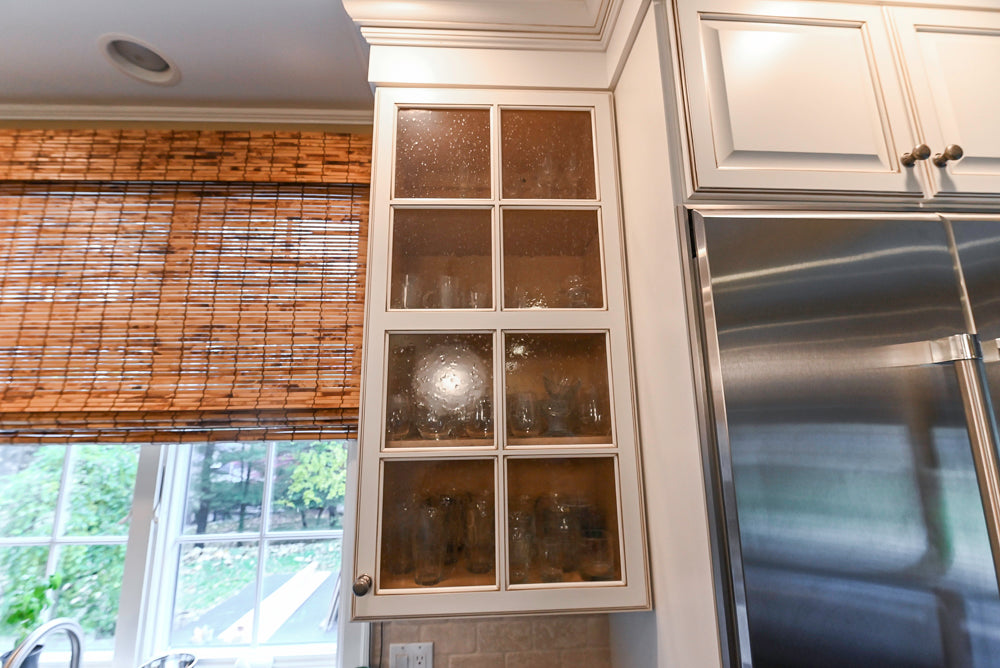 “The Whitby” Traditional Distressed White Kitchen with Island, Desk Area & Thermador Appliances