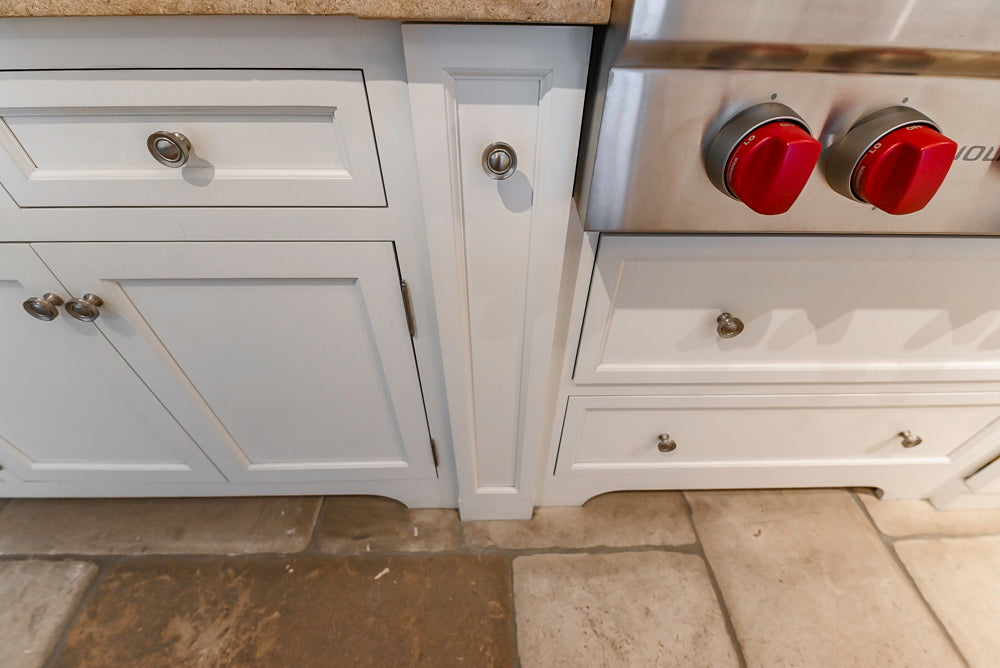 Signature Custom Cabinetry Transitional White Kitchen with Wood Veneer Top Island and Stone Countertops