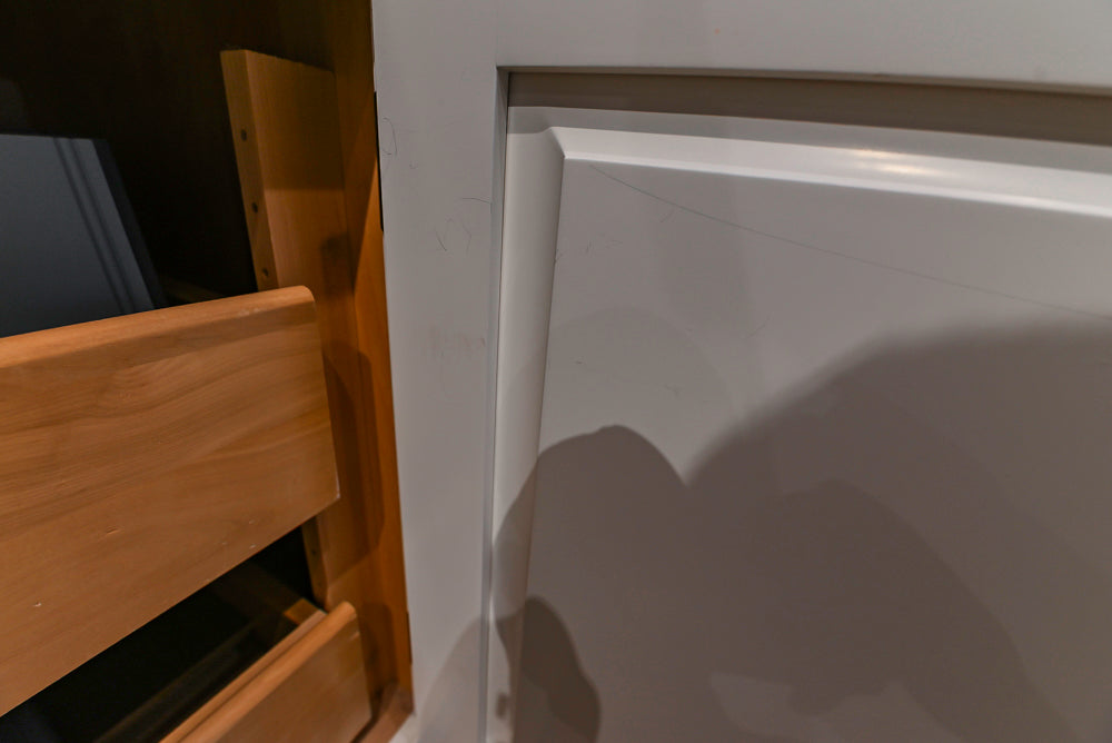 Signature Custom Cabinetry Transitional White Kitchen with Wood Veneer Top Island and Stone Countertops