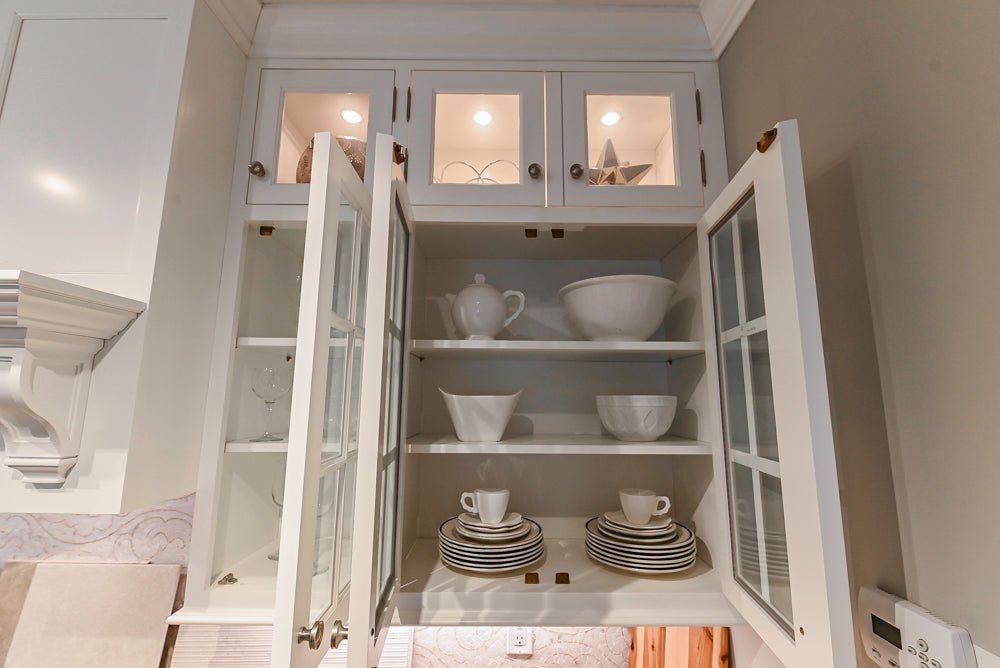 Signature Custom Cabinetry Transitional White Kitchen with Wood Veneer Top Island and Stone Countertops