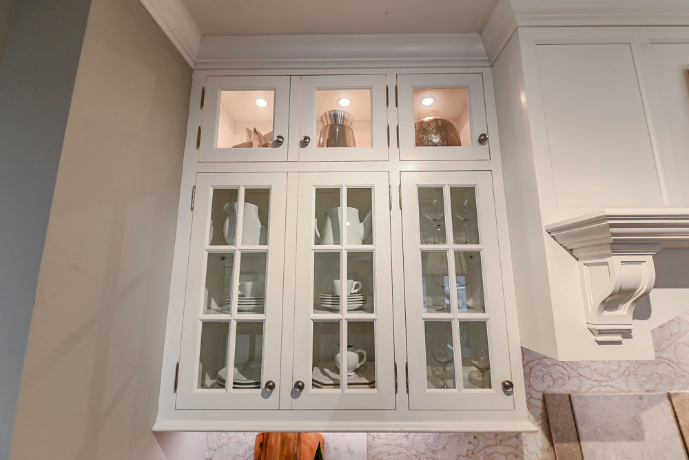 Signature Custom Cabinetry Transitional White Kitchen with Wood Veneer Top Island and Stone Countertops