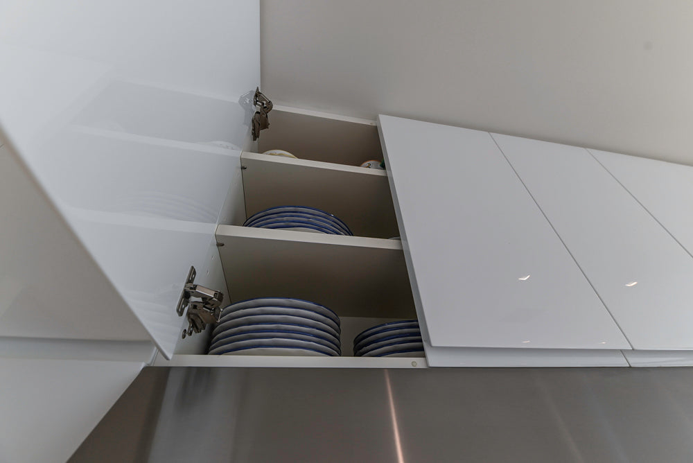 "The Arden" Modern White Gloss Kitchen with Island & 60" Wolf Range