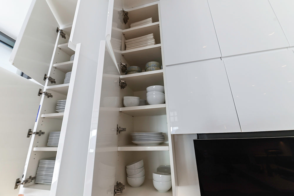 "The Arden" Modern White Gloss Kitchen with Island & 60" Wolf Range