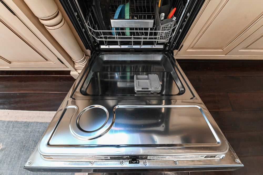 “The Harcourt” Traditional Two-Tone Distressed Kitchen with Green Island, Quartz Countertops and Appliances