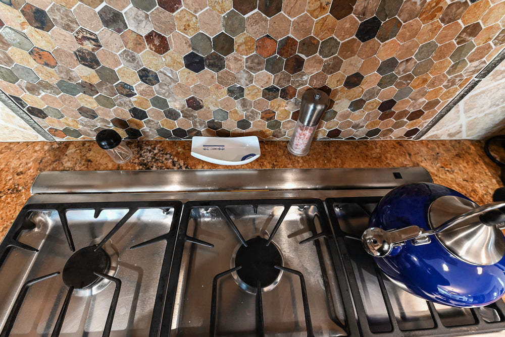 “The Harcourt” Traditional Two-Tone Distressed Kitchen with Green Island, Quartz Countertops and Appliances