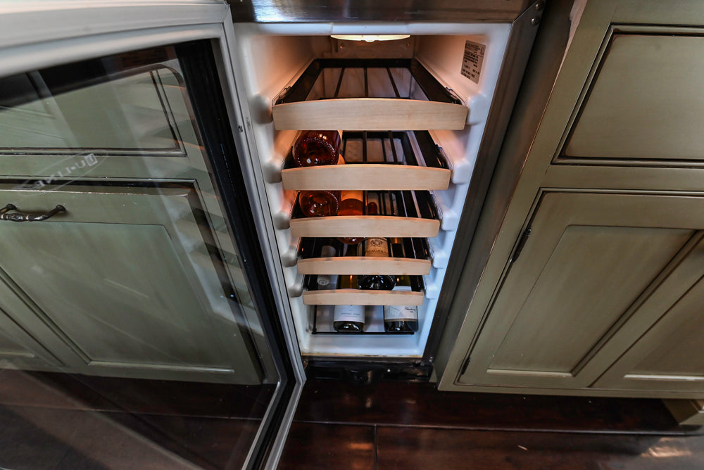 “The Harcourt” Traditional Two-Tone Distressed Kitchen with Green Island, Quartz Countertops and Appliances