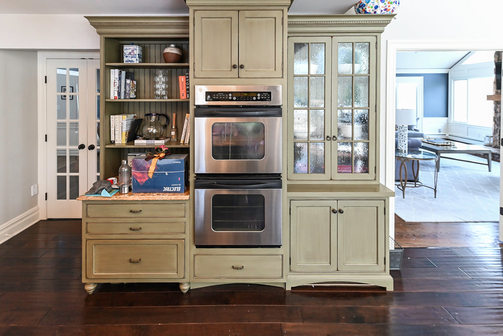 Custom Traditional Two-Tone Distressed Kitchen with Granite Countertops, Island and Appliances