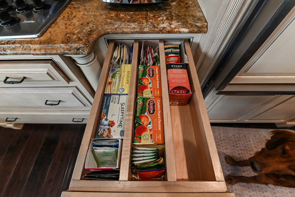 “The Harcourt” Traditional Two-Tone Distressed Kitchen with Green Island, Quartz Countertops and Appliances