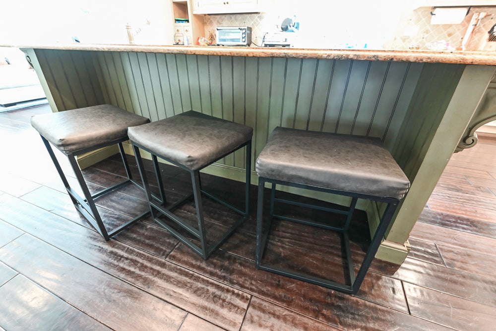 “The Harcourt” Traditional Two-Tone Distressed Kitchen with Green Island, Quartz Countertops and Appliances