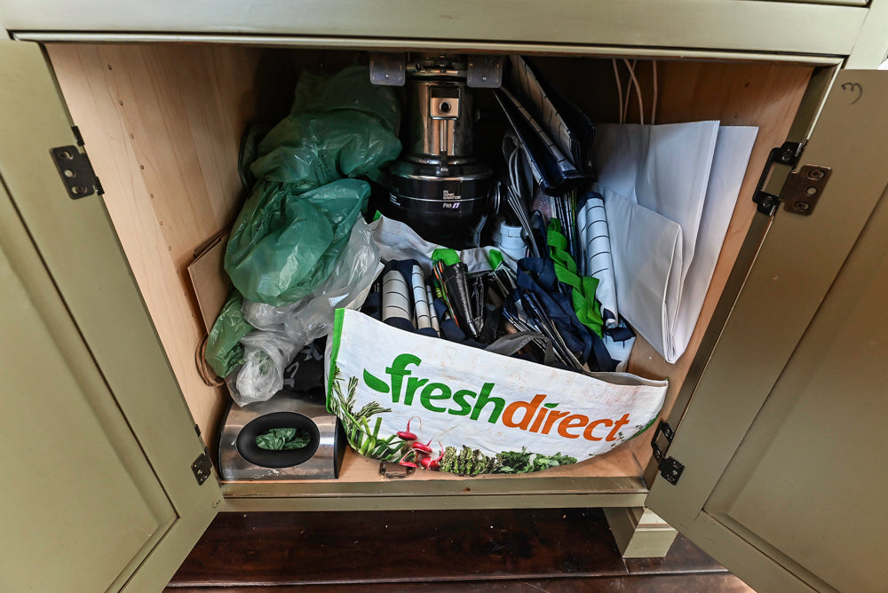“The Harcourt” Traditional Two-Tone Distressed Kitchen with Green Island, Quartz Countertops and Appliances