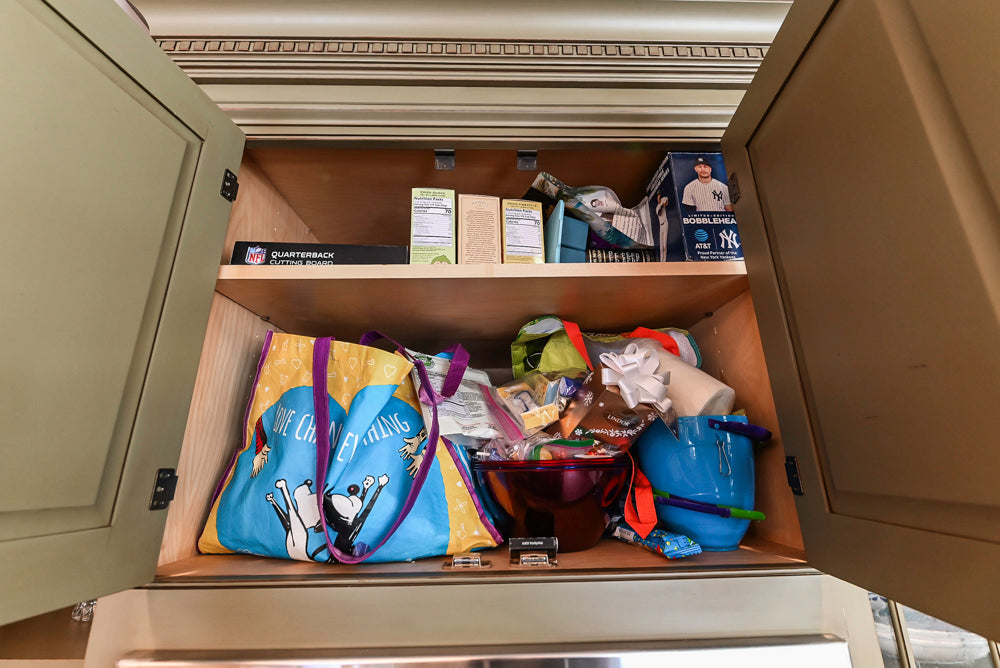 “The Harcourt” Traditional Two-Tone Distressed Kitchen with Green Island, Quartz Countertops and Appliances
