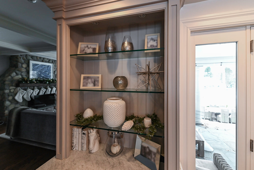 “The Clarendon” Transitional White & Grey Kitchen with Island and Wolf Appliances