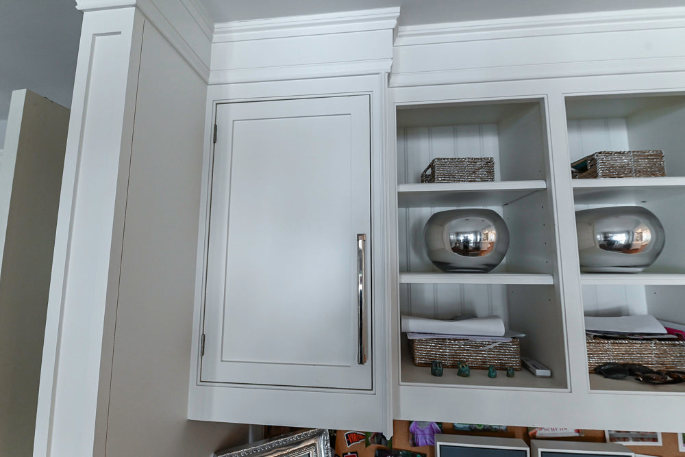 “The Clarendon” Transitional White & Grey Kitchen with Island and Wolf Appliances