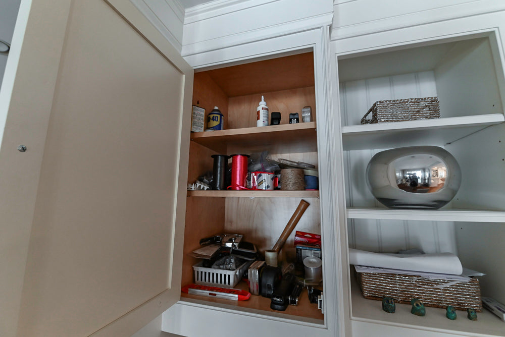 “The Clarendon” Transitional White & Grey Kitchen with Island and Wolf Appliances