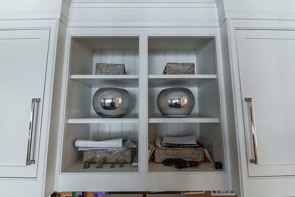 “The Clarendon” Transitional White & Grey Kitchen with Island and Wolf Appliances