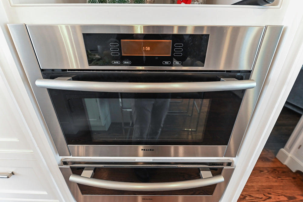 “The Clarendon” Transitional White & Grey Kitchen with Island and Wolf Appliances