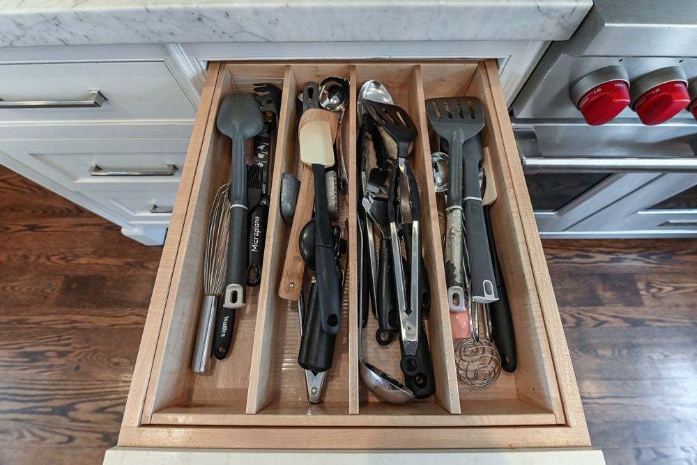 “The Clarendon” Transitional White & Grey Kitchen with Island and Wolf Appliances