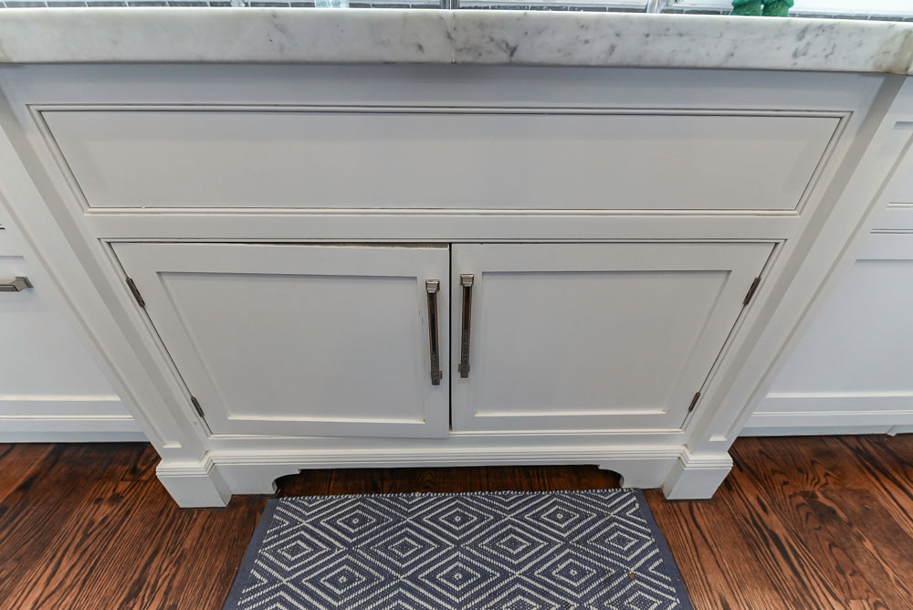 “The Clarendon” Transitional White & Grey Kitchen with Island and Wolf Appliances