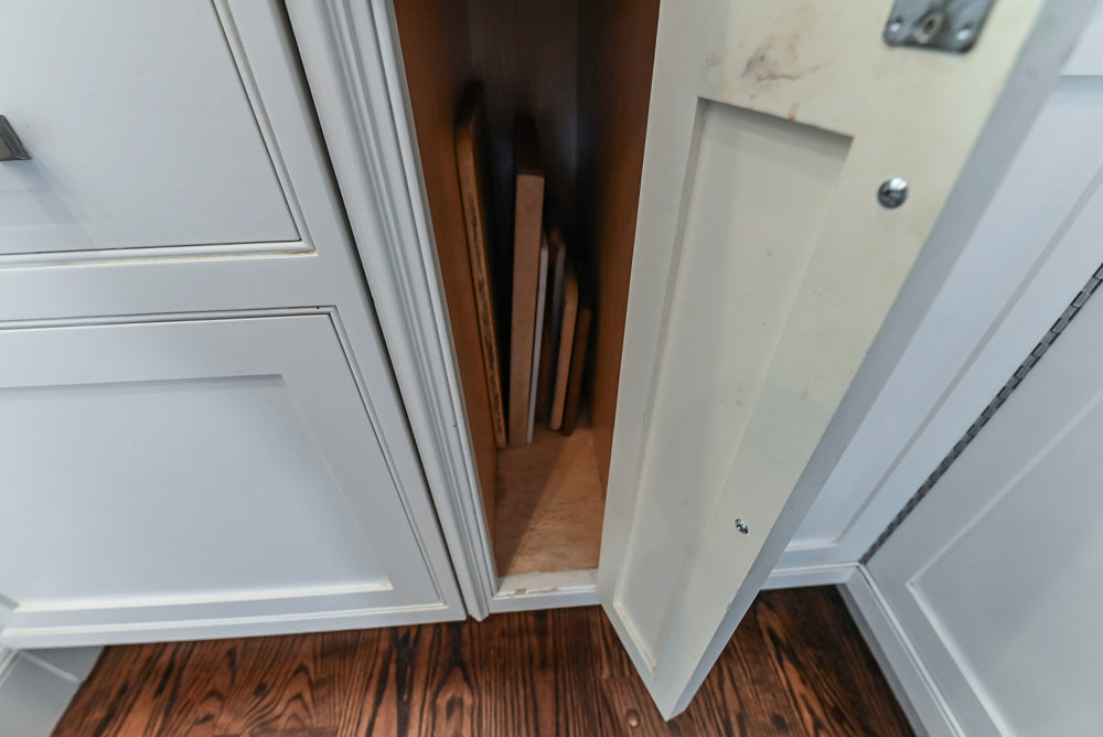 “The Clarendon” Transitional White & Grey Kitchen with Island and Wolf Appliances