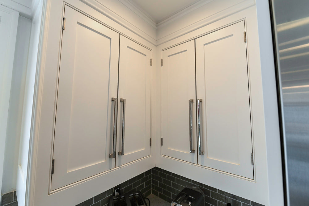 “The Clarendon” Transitional White & Grey Kitchen with Island and Wolf Appliances