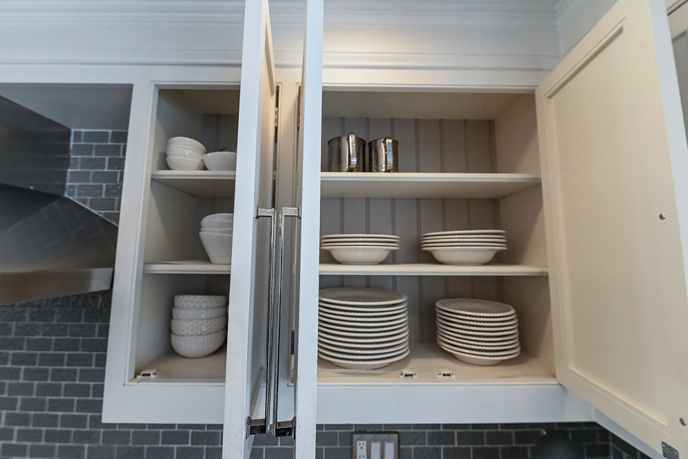“The Clarendon” Transitional White & Grey Kitchen with Island and Wolf Appliances