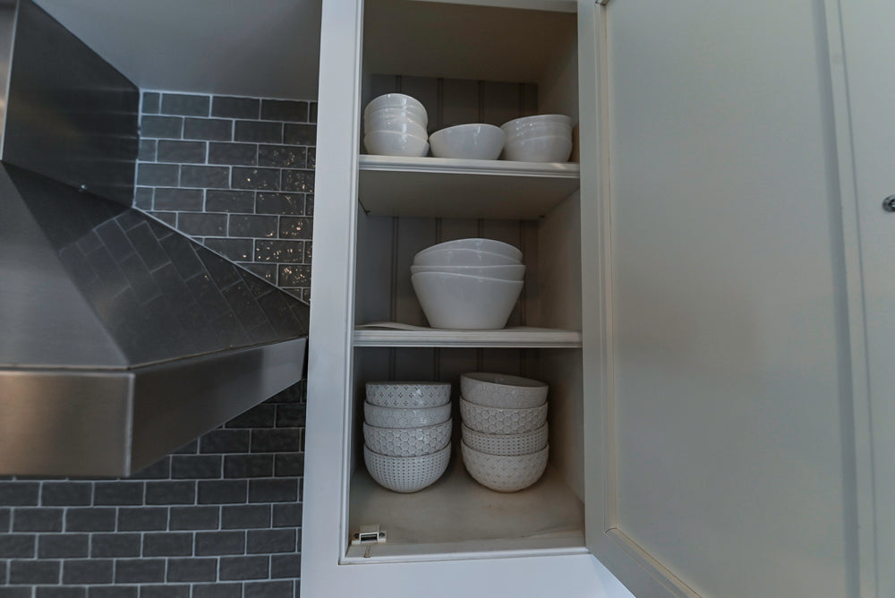 “The Clarendon” Transitional White & Grey Kitchen with Island and Wolf Appliances