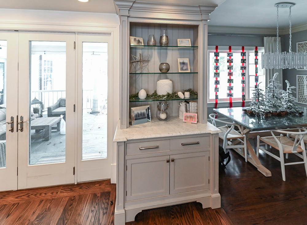 “The Clarendon” Transitional White & Grey Kitchen with Island and Wolf Appliances