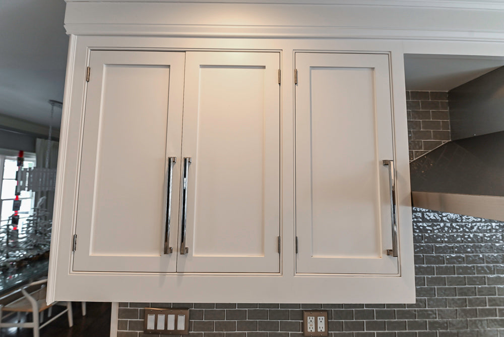 “The Clarendon” Transitional White & Grey Kitchen with Island and Wolf Appliances