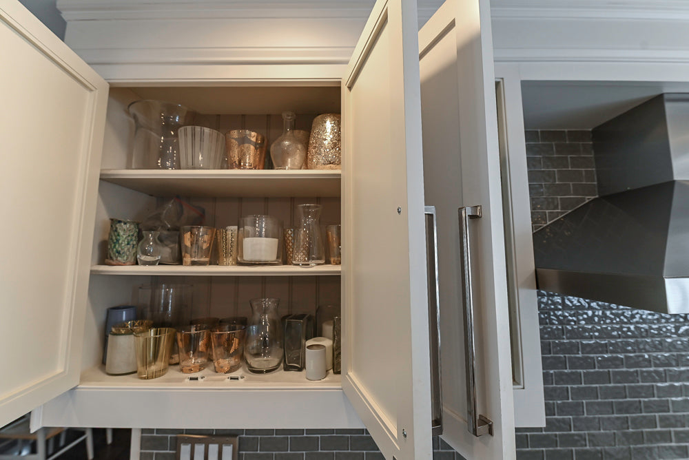 “The Clarendon” Transitional White & Grey Kitchen with Island and Wolf Appliances
