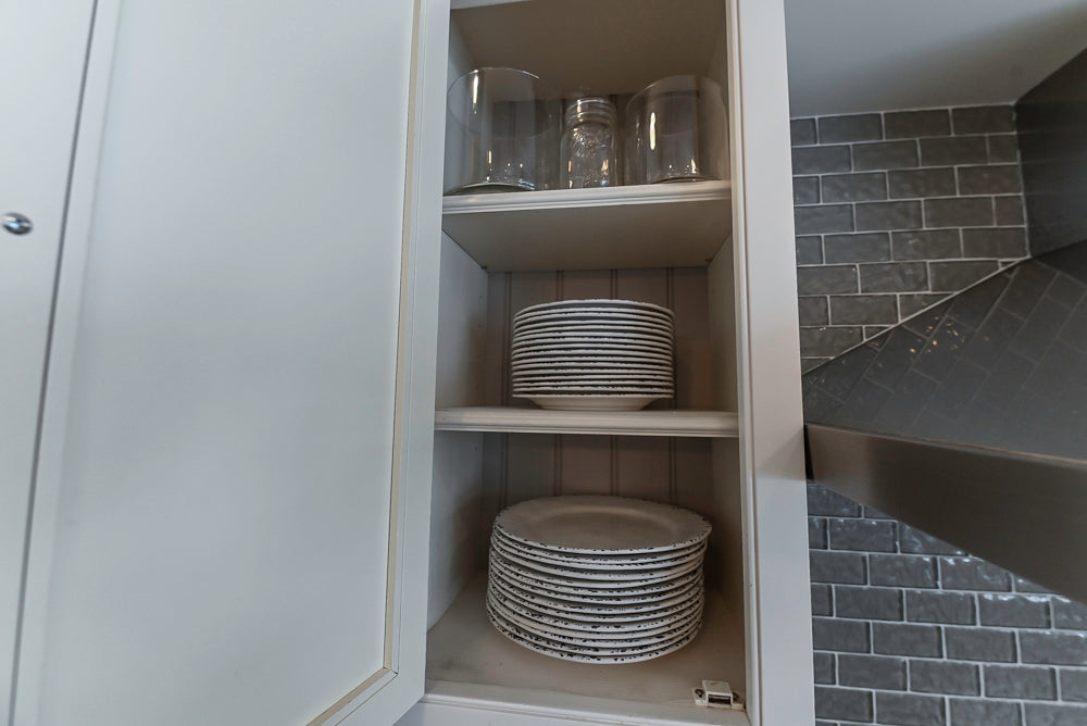 “The Clarendon” Transitional White & Grey Kitchen with Island and Wolf Appliances