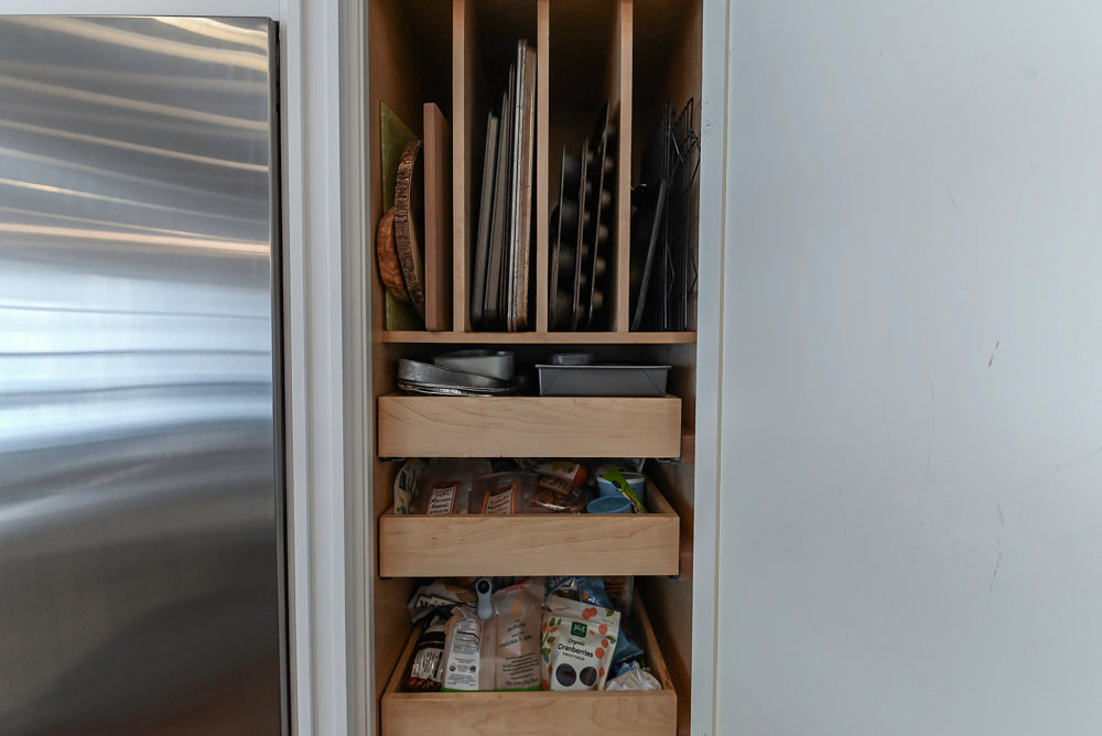 “The Clarendon” Transitional White & Grey Kitchen with Island and Wolf Appliances