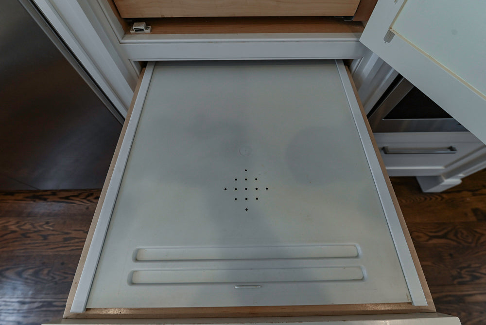 “The Clarendon” Transitional White & Grey Kitchen with Island and Wolf Appliances