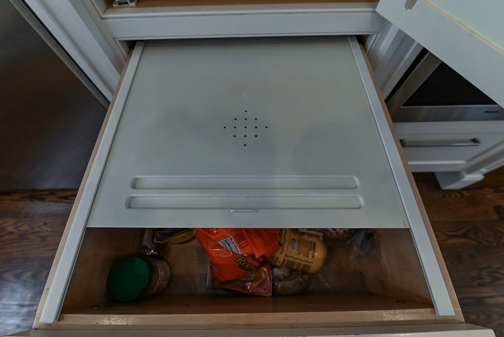 “The Clarendon” Transitional White & Grey Kitchen with Island and Wolf Appliances