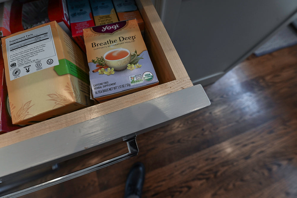 “The Clarendon” Transitional White & Grey Kitchen with Island and Wolf Appliances