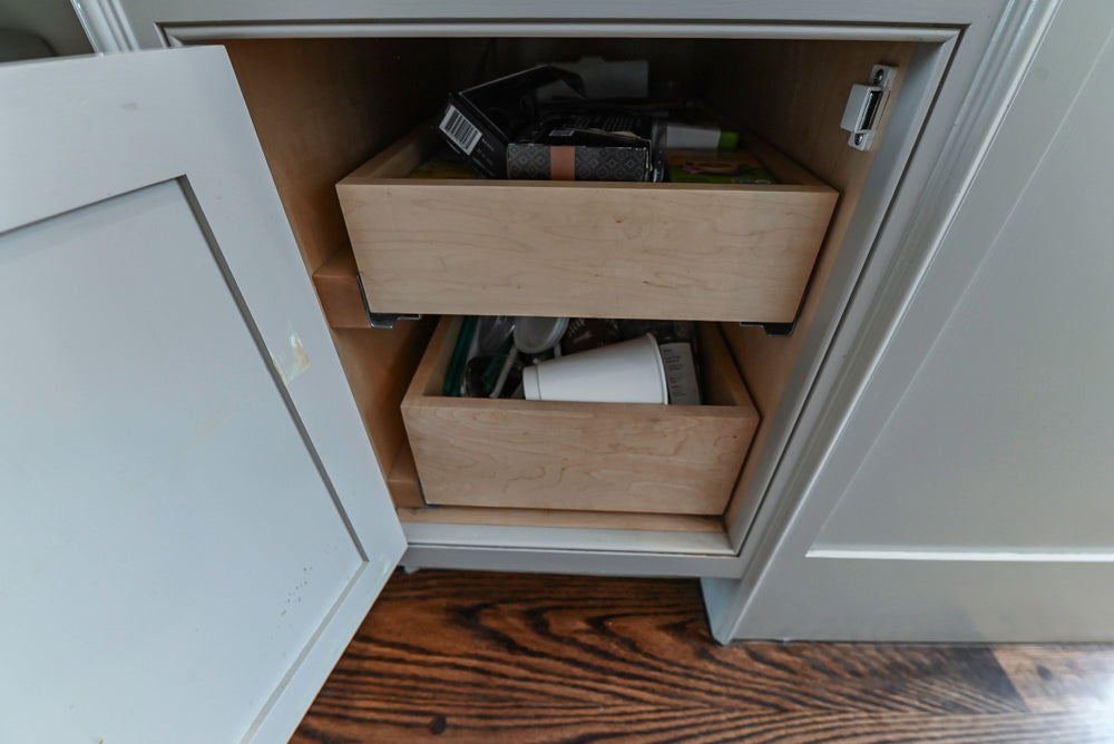 “The Clarendon” Transitional White & Grey Kitchen with Island and Wolf Appliances
