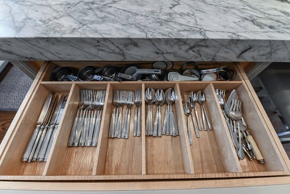 “The Clarendon” Transitional White & Grey Kitchen with Island and Wolf Appliances