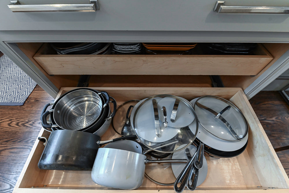 “The Clarendon” Transitional White & Grey Kitchen with Island and Wolf Appliances