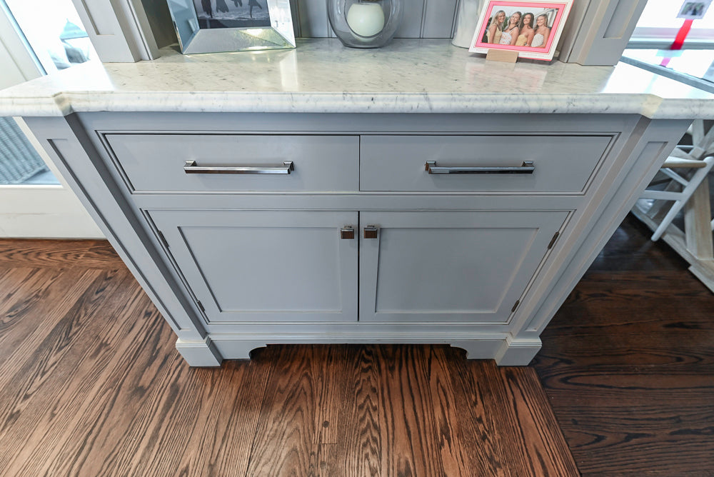“The Clarendon” Transitional White & Grey Kitchen with Island and Wolf Appliances