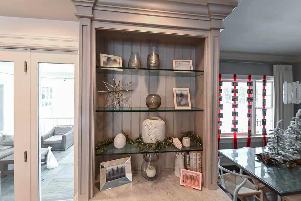 “The Clarendon” Transitional White & Grey Kitchen with Island and Wolf Appliances