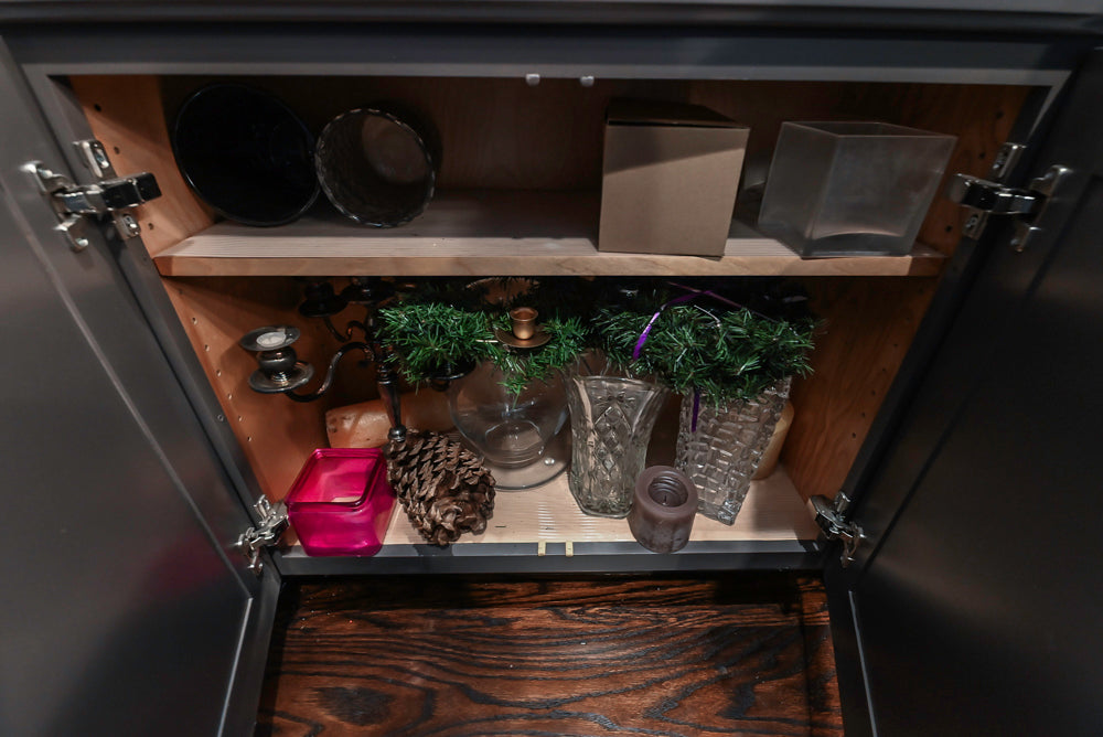 Custom Transitional Dark Grey Butler's Pantry with White Marble Countertops and Sink