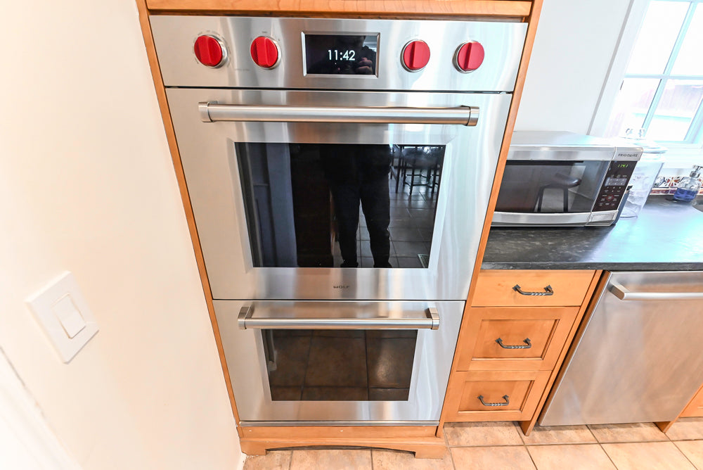 “The Whitford” Transitional Wooden Kitchen with Granite Countertops, Island & 48″ Sub-Zero Refrigerator