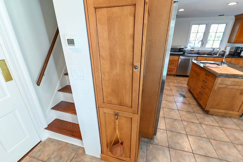 “The Whitford” Transitional Wooden Kitchen with Granite Countertops, Island & 48″ Sub-Zero Refrigerator