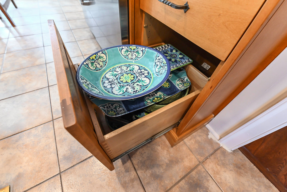 “The Whitford” Transitional Wooden Kitchen with Granite Countertops, Island & 48″ Sub-Zero Refrigerator