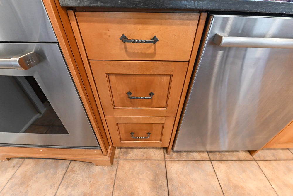 “The Whitford” Transitional Wooden Kitchen with Granite Countertops, Island & 48″ Sub-Zero Refrigerator