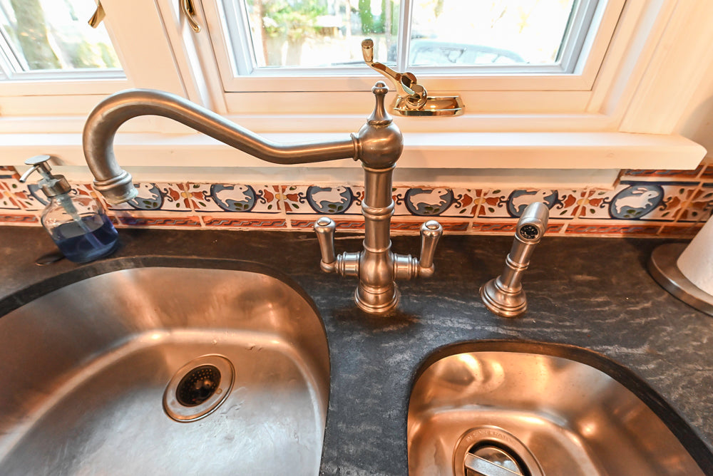 “The Whitford” Transitional Wooden Kitchen with Granite Countertops, Island & 48″ Sub-Zero Refrigerator