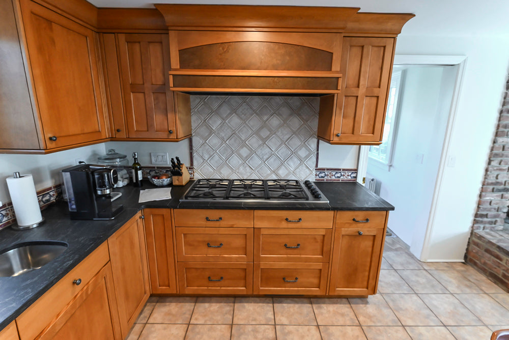 Custom Transitional Wooden Kitchen with Island, Granite Countertops and 48" Sub-Zero Refrigerator