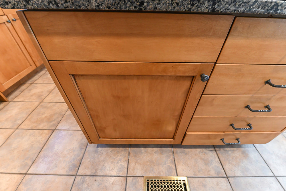 “The Whitford” Transitional Wooden Kitchen with Granite Countertops, Island & 48″ Sub-Zero Refrigerator