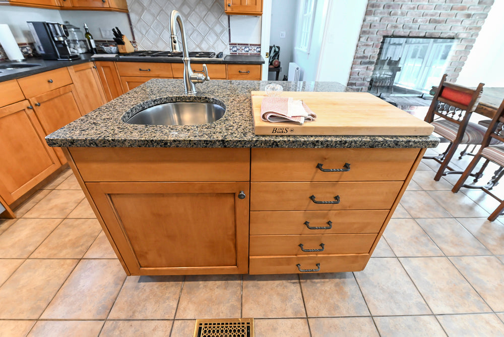 Custom Transitional Wooden Kitchen with Island, Granite Countertops and 48" Sub-Zero Refrigerator
